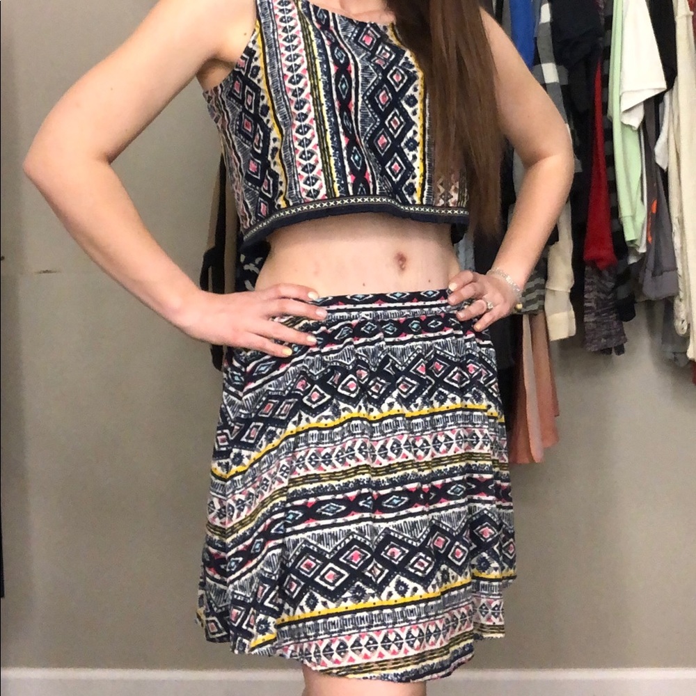 Two piece crop top and mini skirt